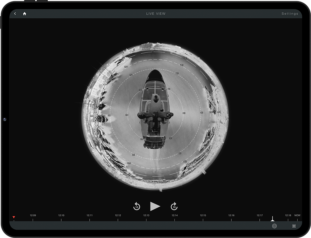 Panoblu live view on iPad — single 360° thermal view of a vessel
