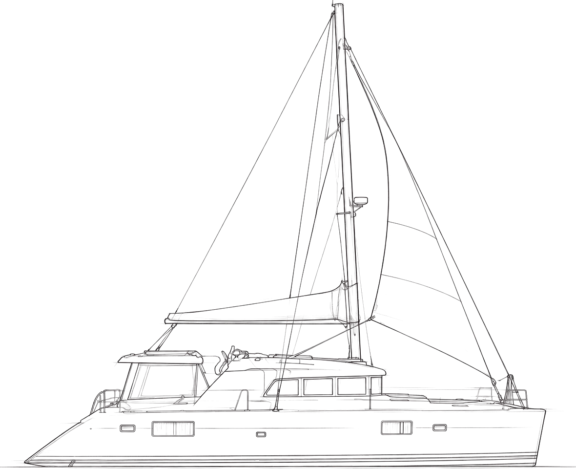 Pencil drawing of a Fountaine Pajot Lipari catamaran